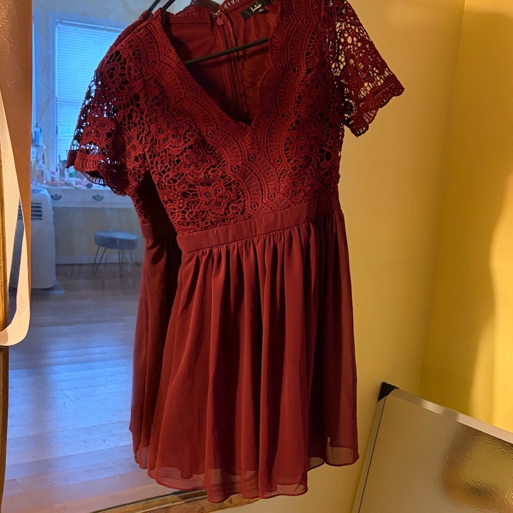 Lulu's Burgundy Lace Mini Dress